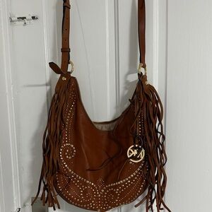 USED SLIGHTLY- Michael Kors Brown Crossbody Boho Leather Fringe Hobo Bag